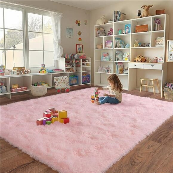 Pink Fluffy Area Rug 5x7 Soft Shaggy Carpet for Living Room Bedroom Kids Room - Picture 5 of 7